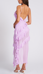 Lilac RAYON Ruffle Maxi Dress