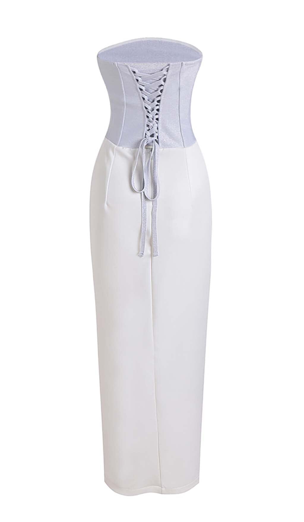 Bandeau Waist-Tightening Maxi Dress In White