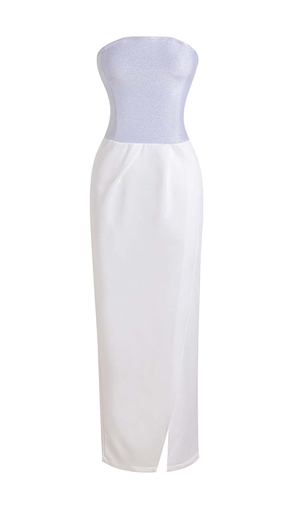 Bandeau Waist-Tightening Maxi Dress In White