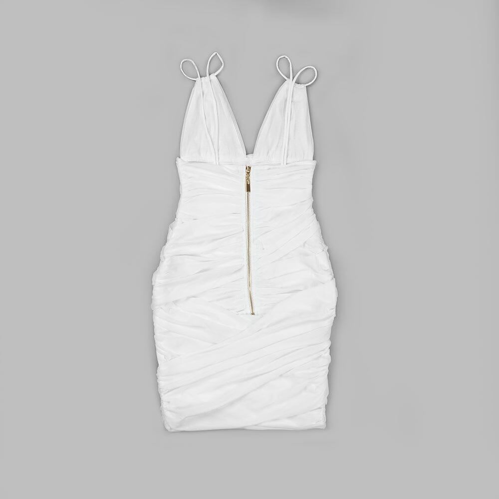 Ruched Suspender Mini Dress In White