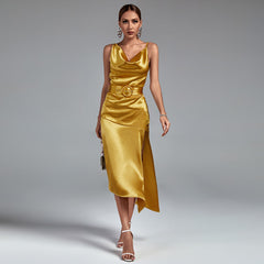 Gold Strappy Split LARK Dress