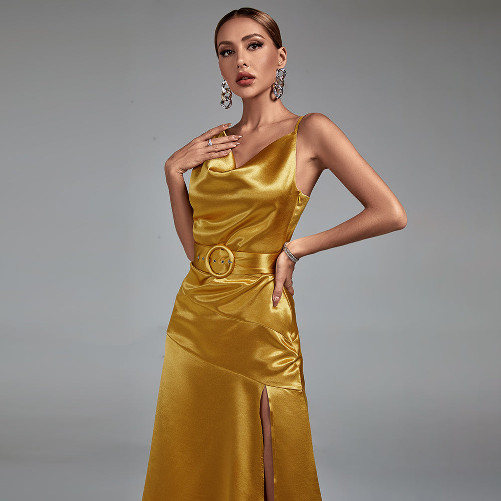 Gold Strappy Split LARK Dress