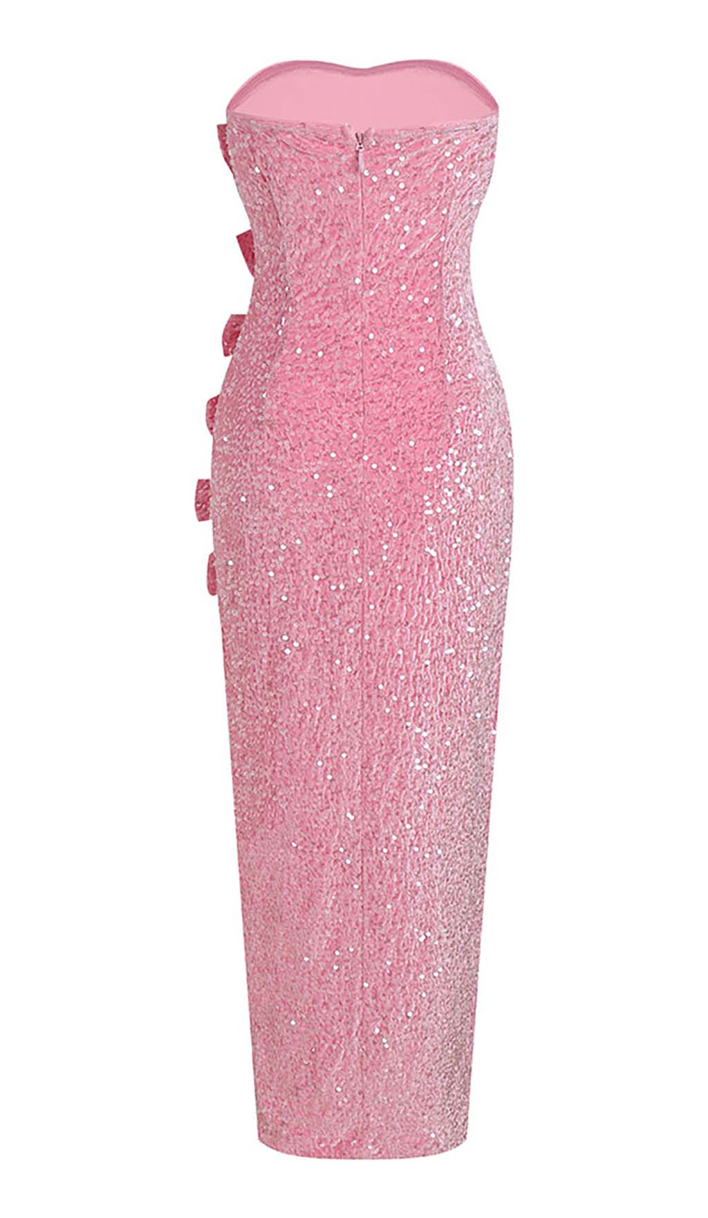 Bow Detail Sequin Maxi Dress In Pink