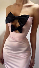 Bow-EmbelliShed Satin Midi Dress In Pink