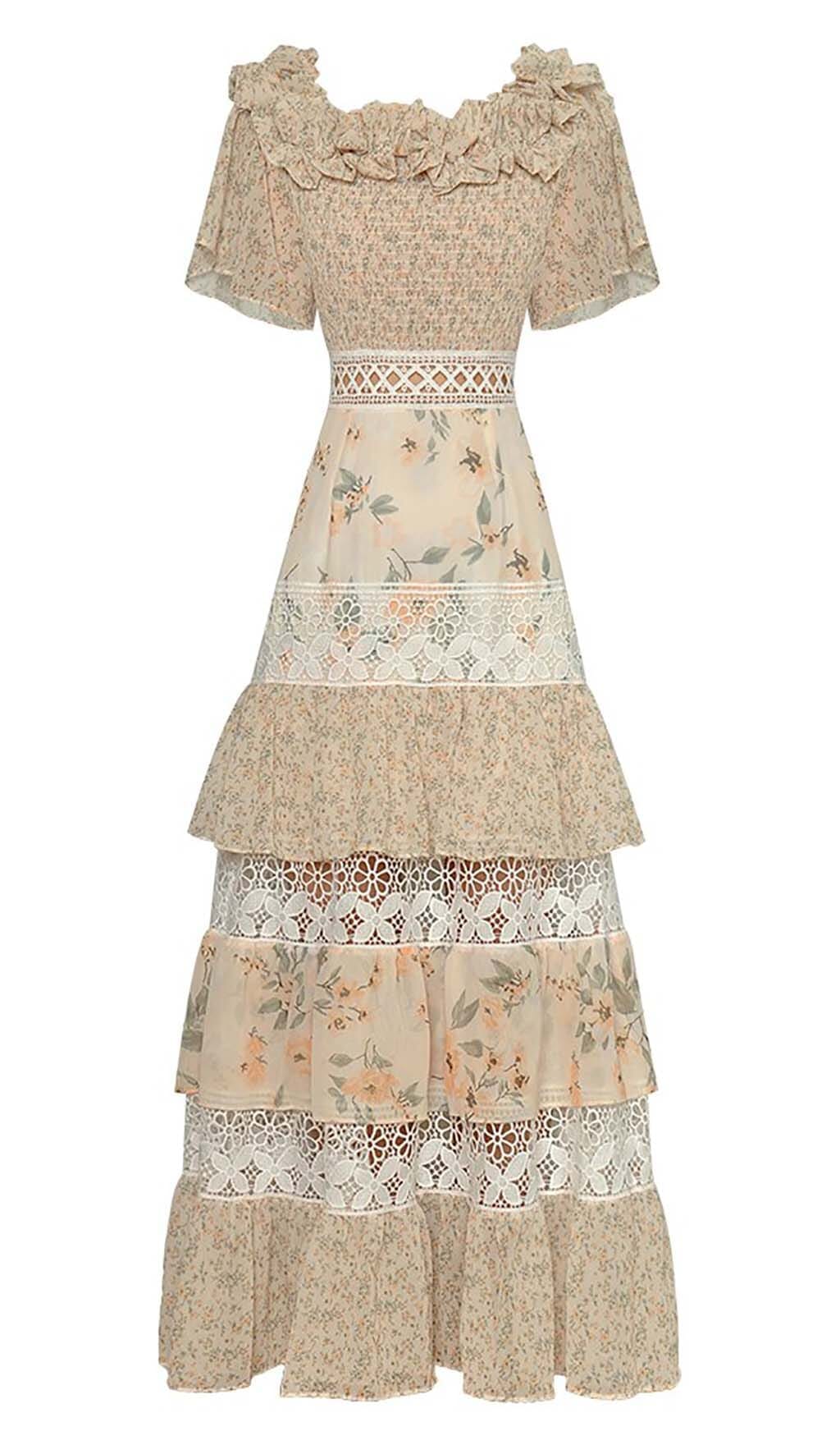 Butterfly Sleeve Tiered Maxi Dress