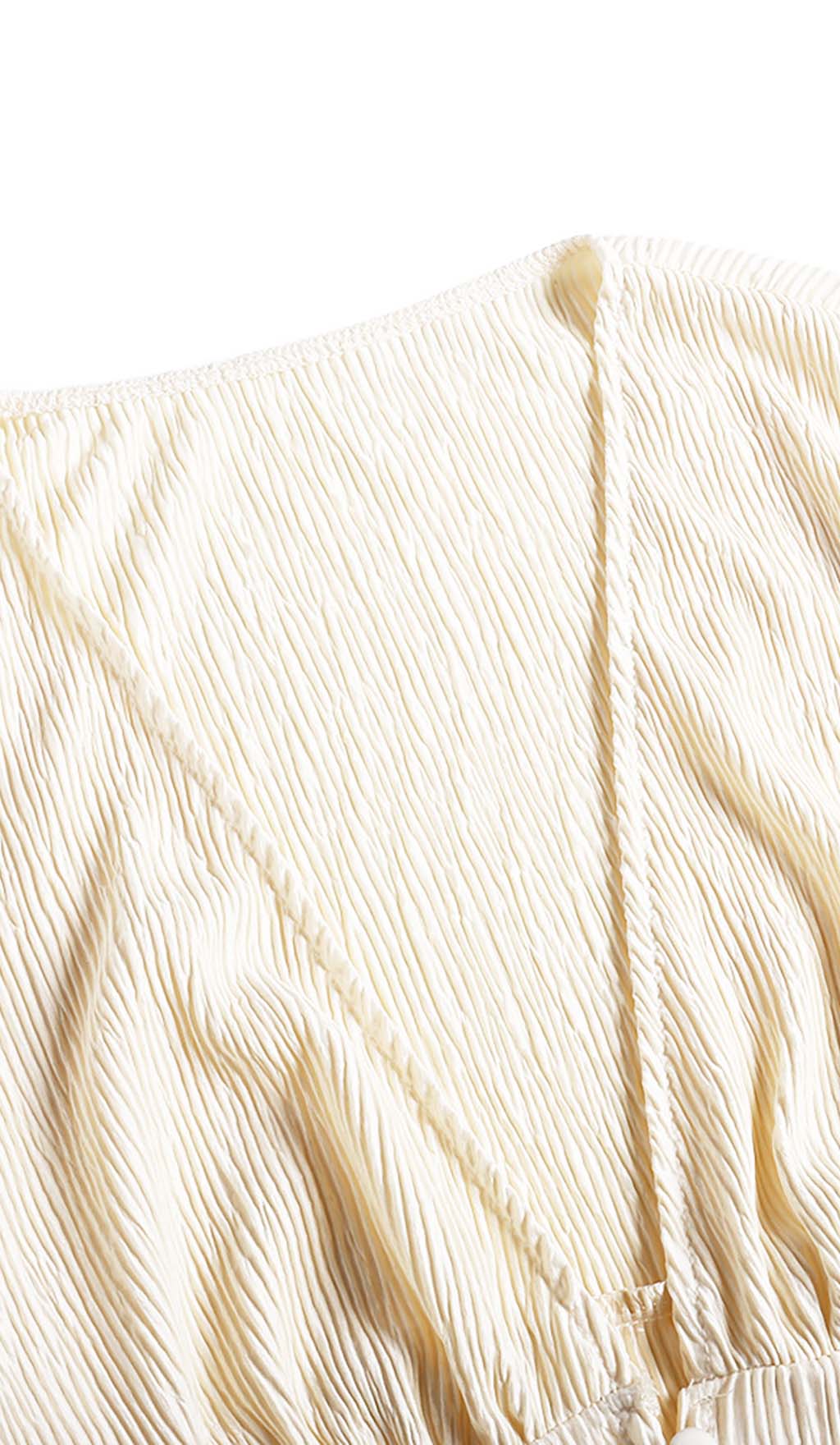 Button-Front Puffed Sleeves Maxi Dress In Beige