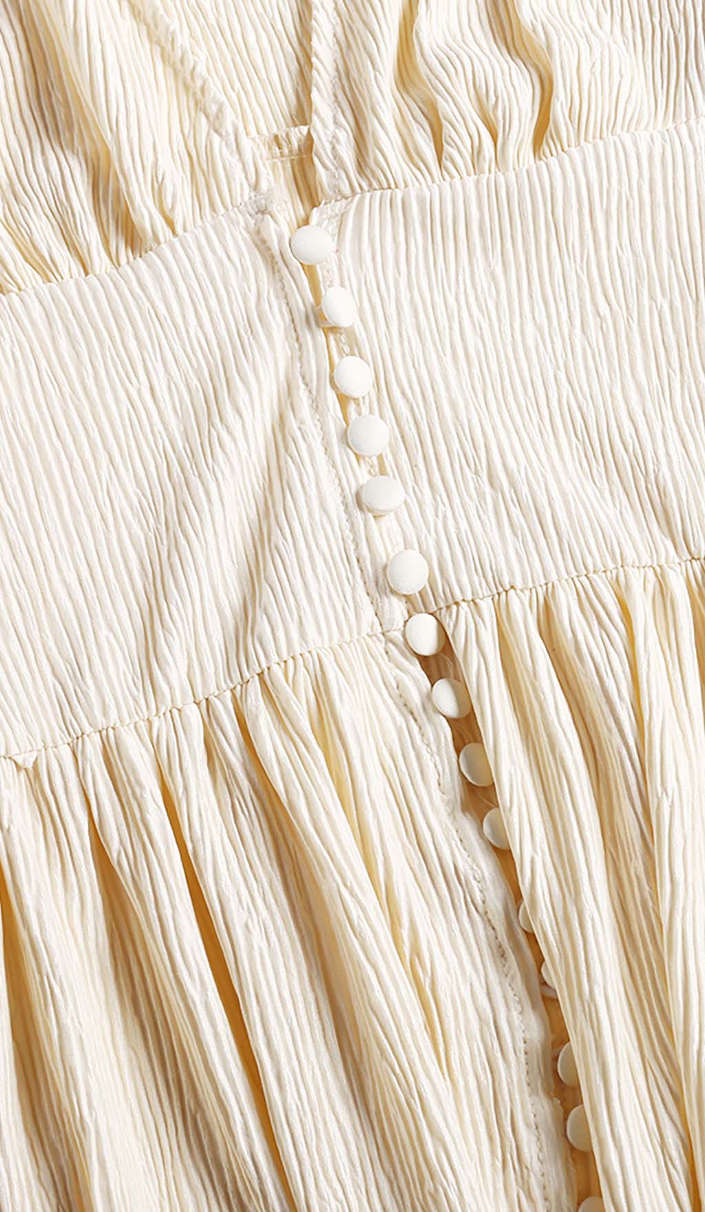 Button-Front Puffed Sleeves Maxi Dress In Beige