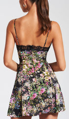 Floral Print Satin Mini Dress With Lace Trim