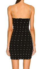 Black Spaghetti Strap Crystal Mini Dress