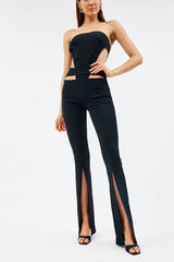 Black Strapless Cutout Slit Jumpsuits