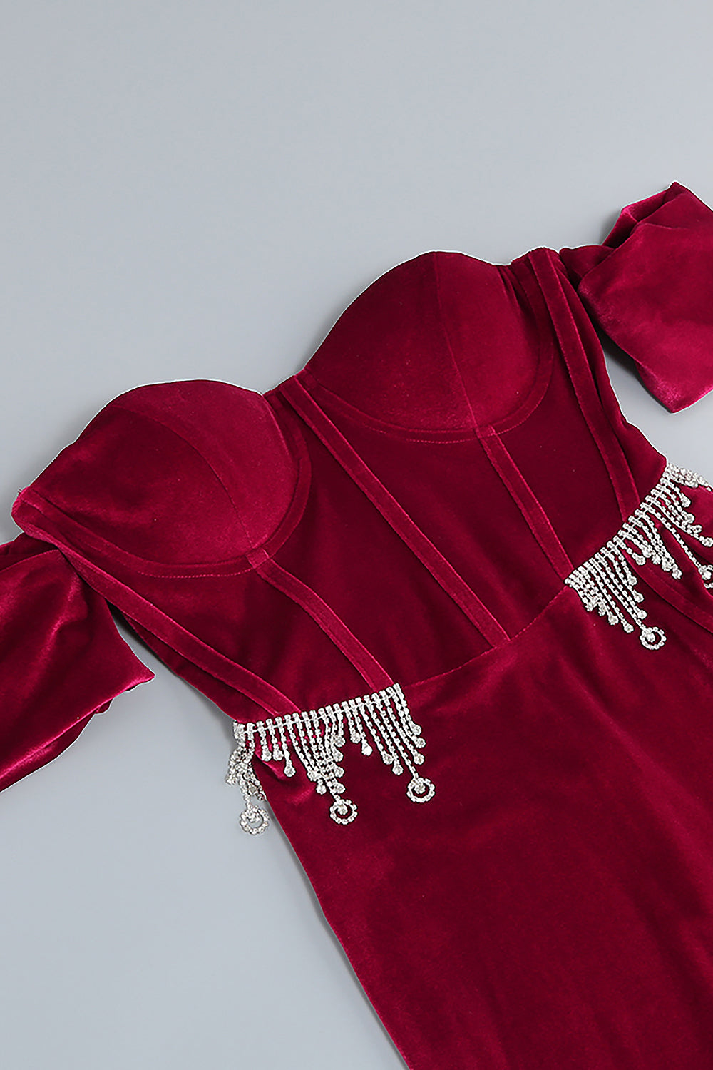 Burgundy Velvet Off Shoulder Side TAIL Slit Maxi Dress