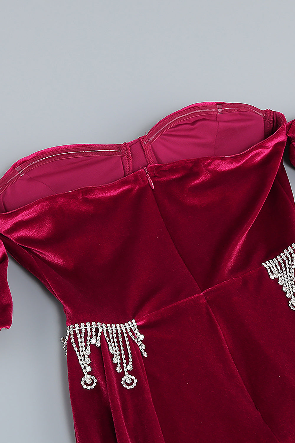 Burgundy Velvet Off Shoulder Side TAIL Slit Maxi Dress