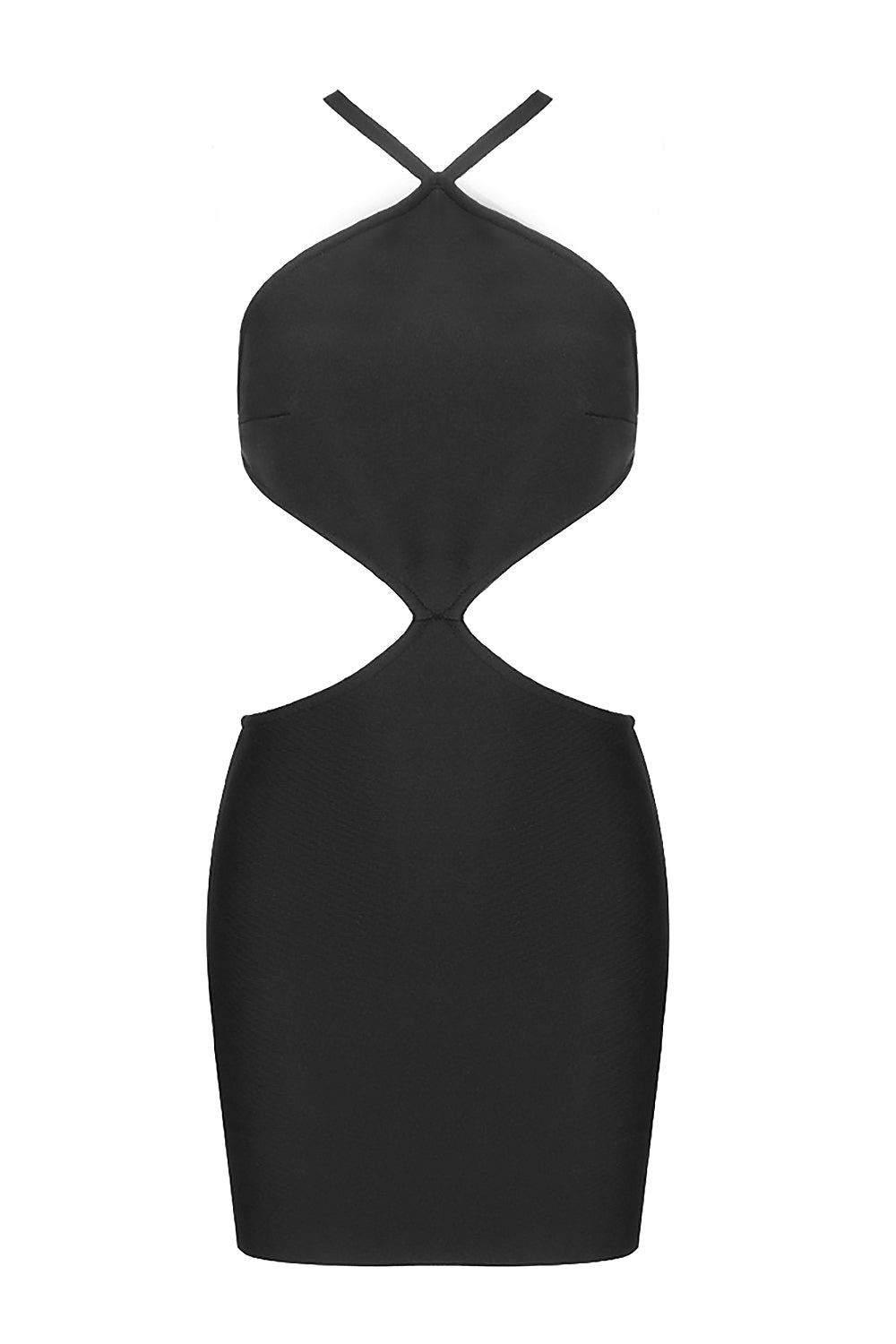 Button Backless HALTe Mini BAndGe Dress In Black