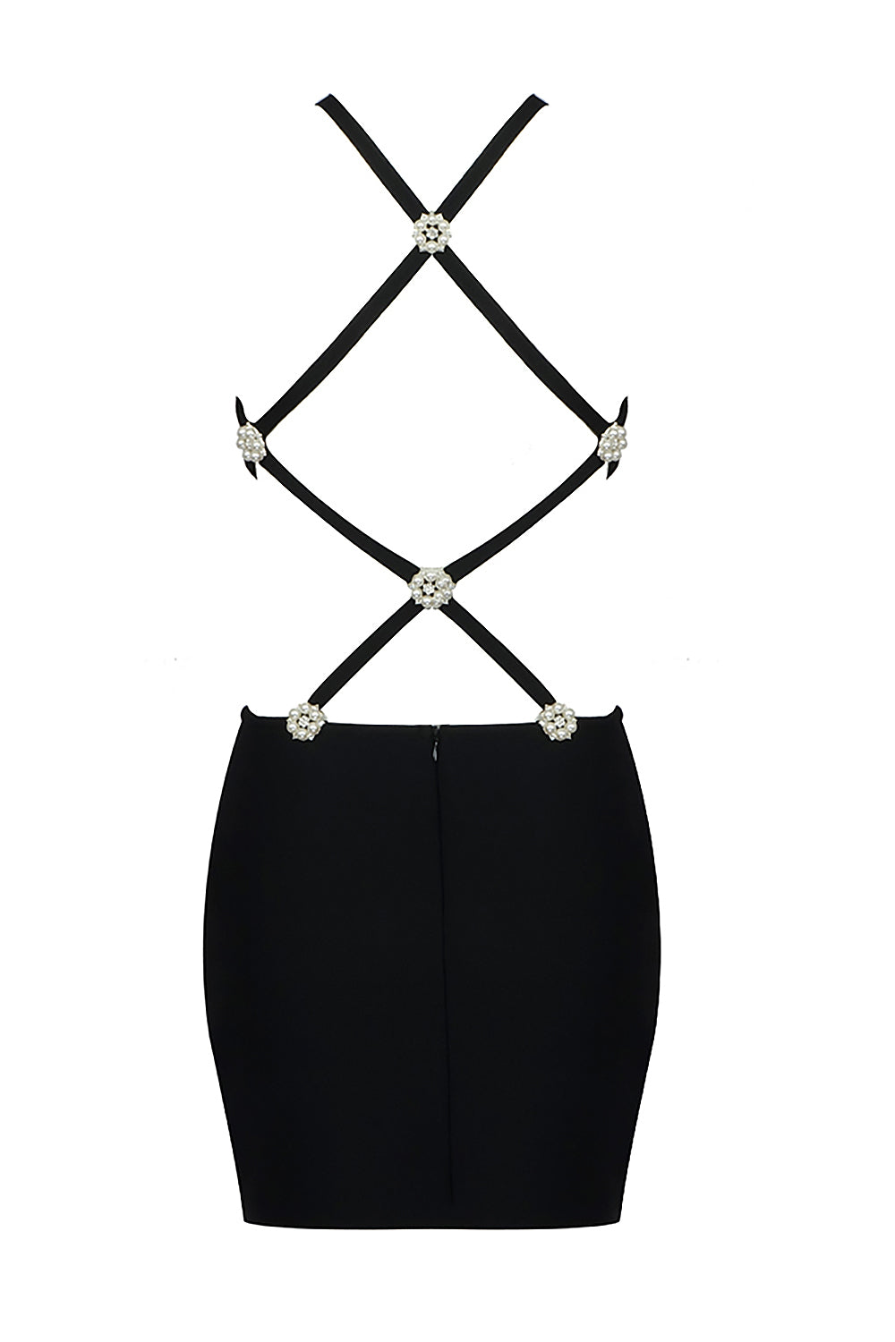 Button Backless HALTe Mini BAndGe Dress In Black
