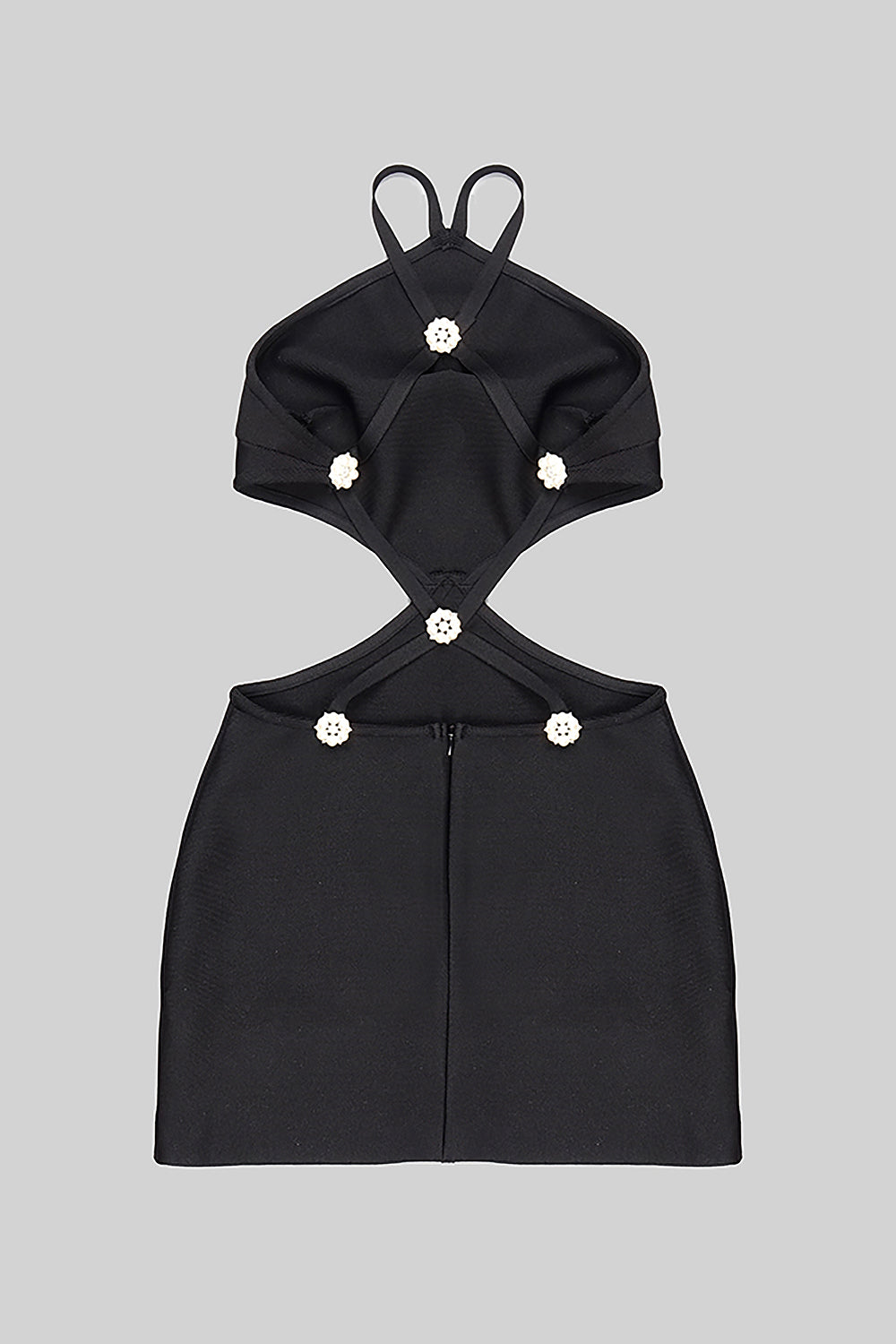 Button Backless HALTe Mini BAndGe Dress In Black