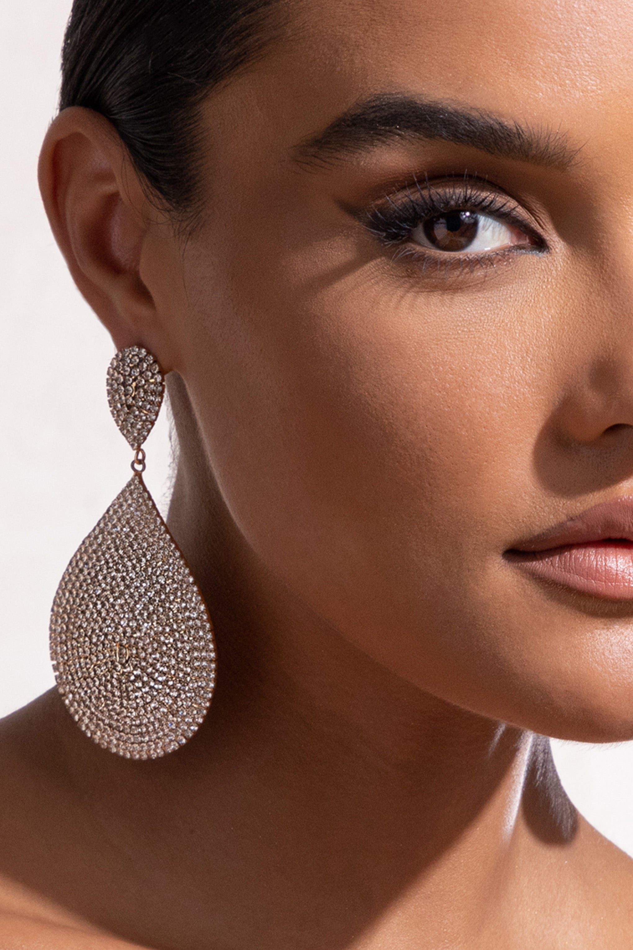 Gold Diamante Statement Teardrop Earrings