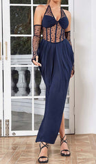 Corset Lace Maxi Dress In Navy Blue