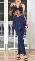 Corset Lace Maxi Dress In Navy Blue