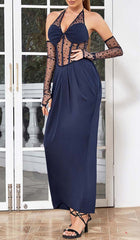 Corset Lace Maxi Dress In Navy Blue