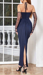 Corset Lace Maxi Dress In Navy Blue