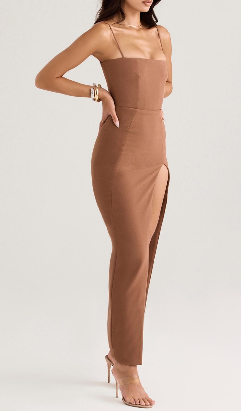 Corset Maxi Dress In Brown