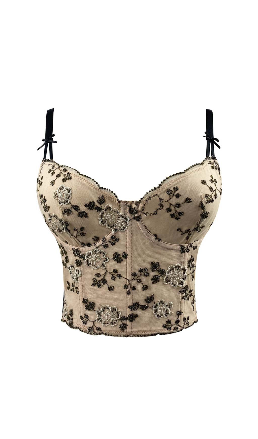 Corset Floral CropPed Top In Gray