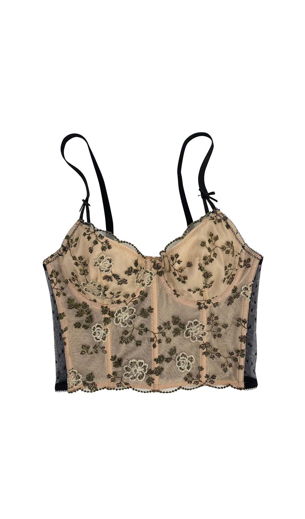 Corset Floral CropPed Top In Gray