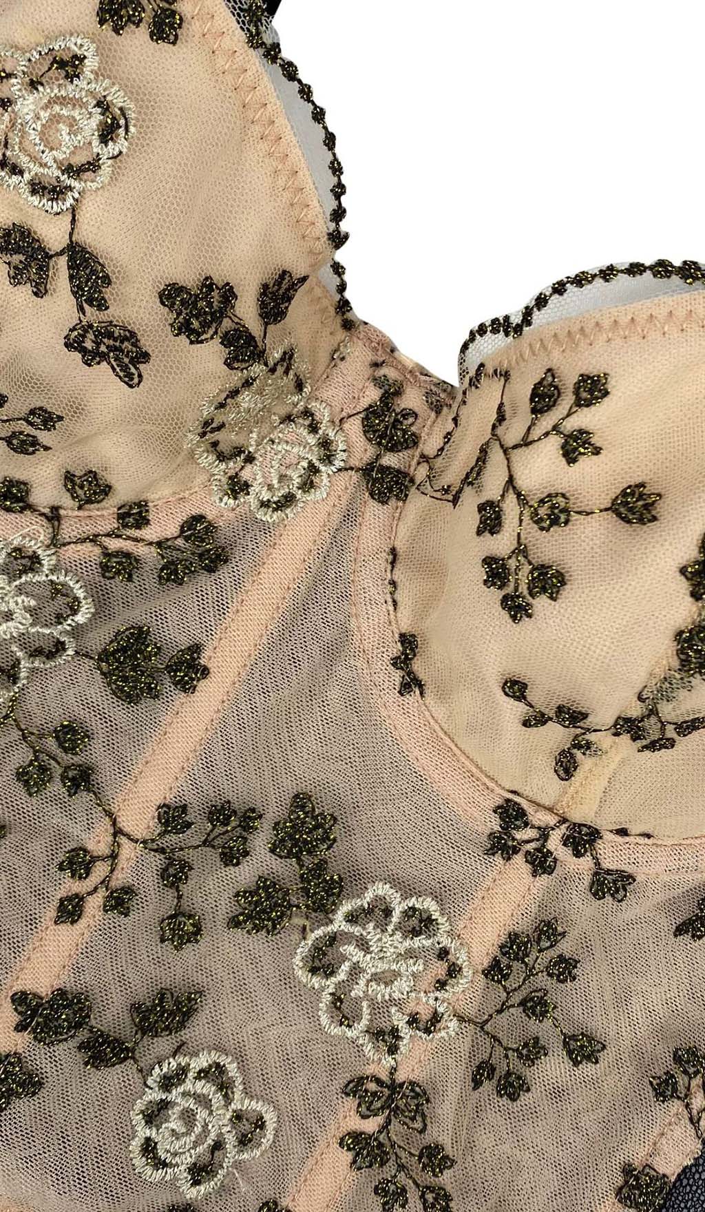 Corset Floral CropPed Top In Gray