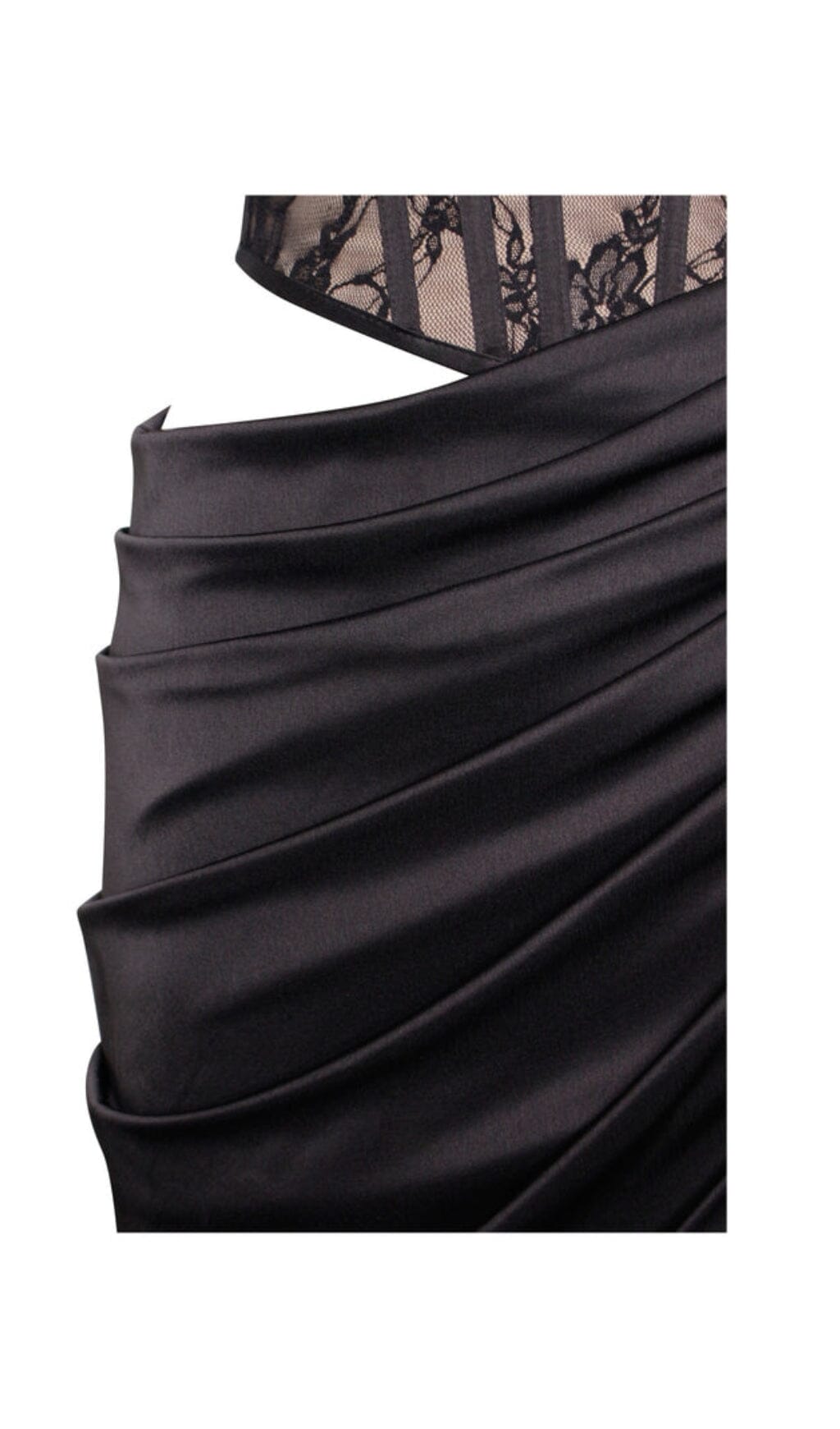 Corset Satin Pleated Maxi Dress In Black