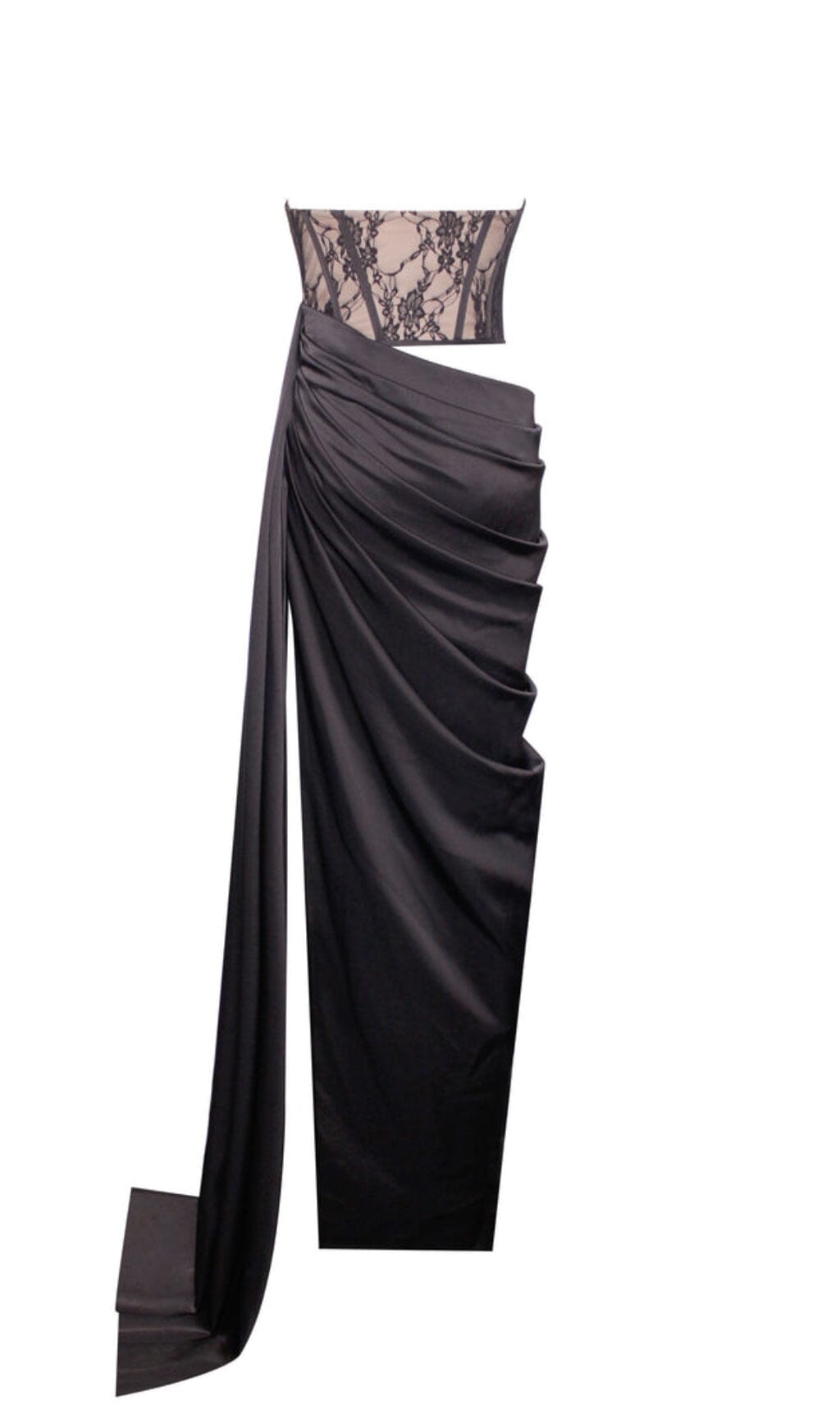 Corset Satin Pleated Maxi Dress In Black