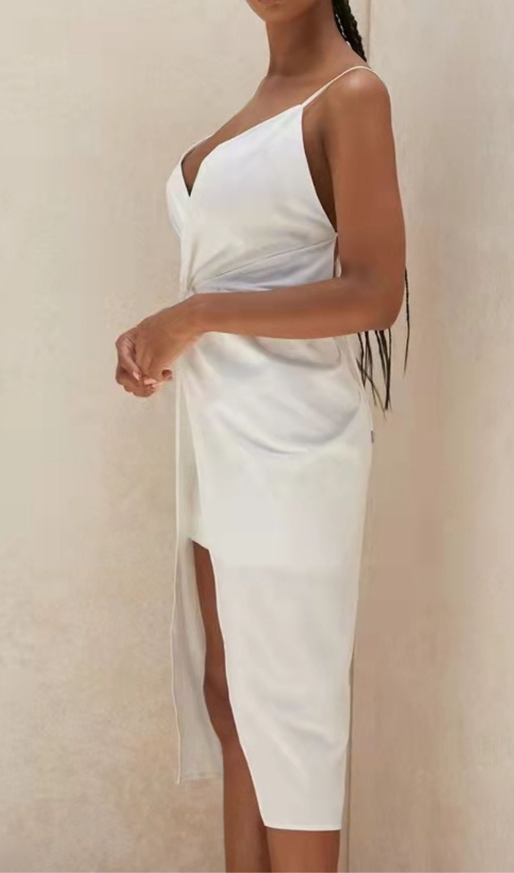 Cotton Cross Back Wrap Midi Dress In White