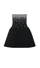 Crystal Beading Strapless Mini Dress In Black