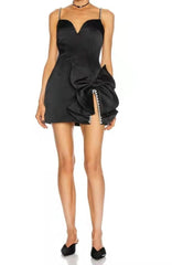 Crystal Bow Mini Dress In Black