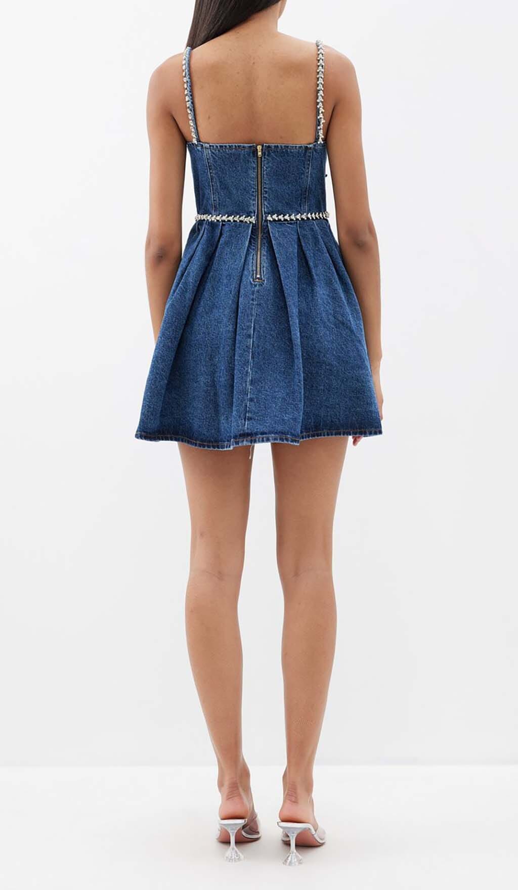 Crystal-EmbelliShed Denim Mini Dress In Blue