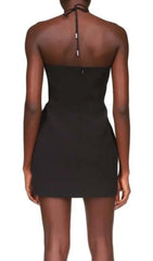 Crystal Starfish Halter Mini Dress In Black