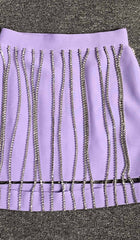 Crystal Tassel Bandage Mini Dress In Purple