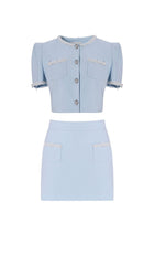 Crystal Trim Two Piece Set In Sky Blue