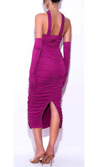 Crystal Halter Neck Midi Dress In Grape