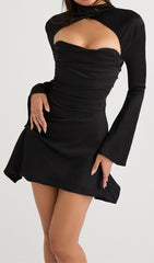 Cut Out Draped Mini Dress In Black