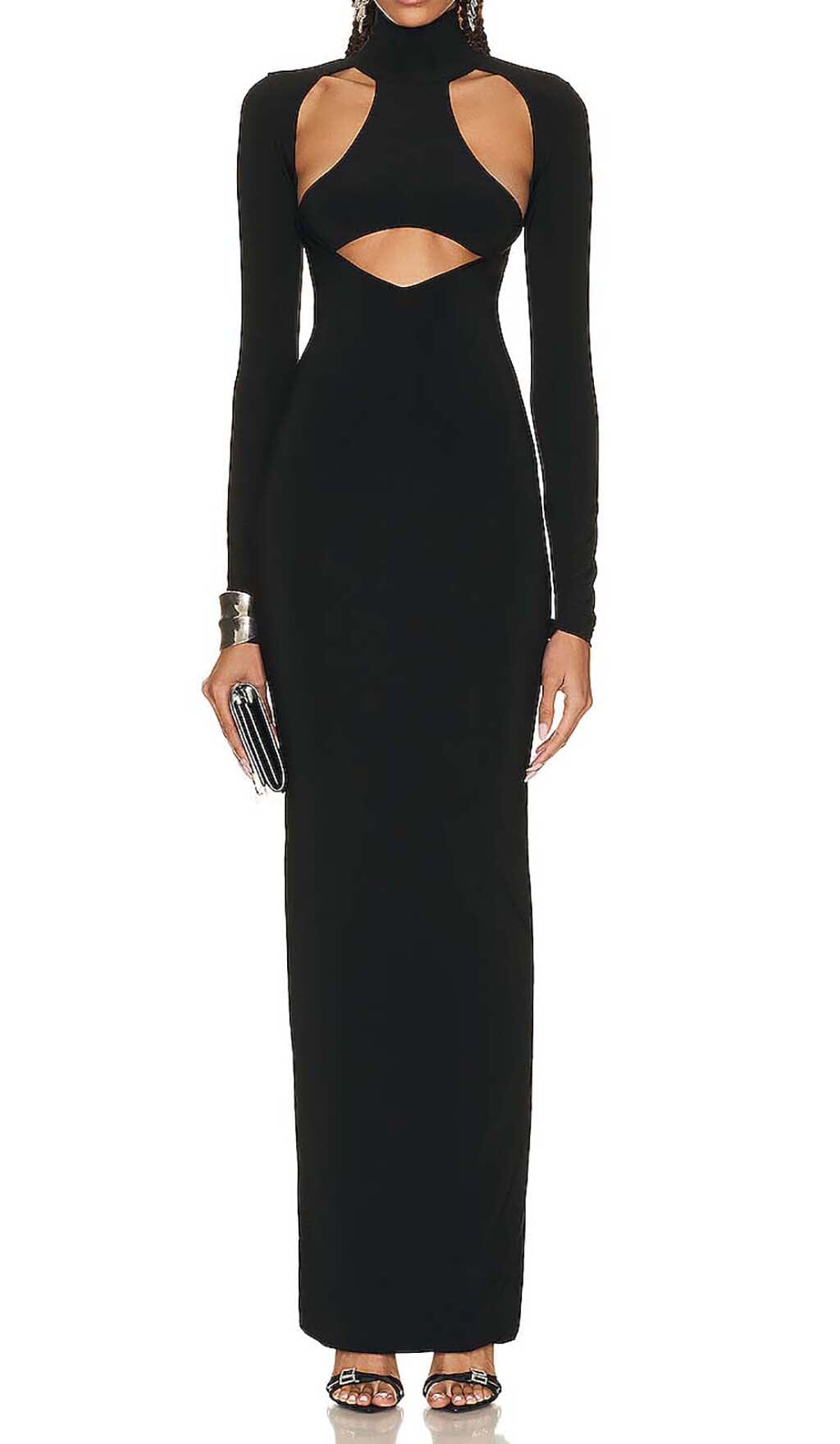 Cut Out Long Sleeve Maxi Dress In Black
