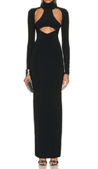Cut Out Long Sleeve Maxi Dress In Black