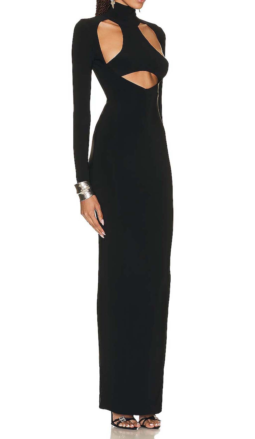 Cut Out Long Sleeve Maxi Dress In Black