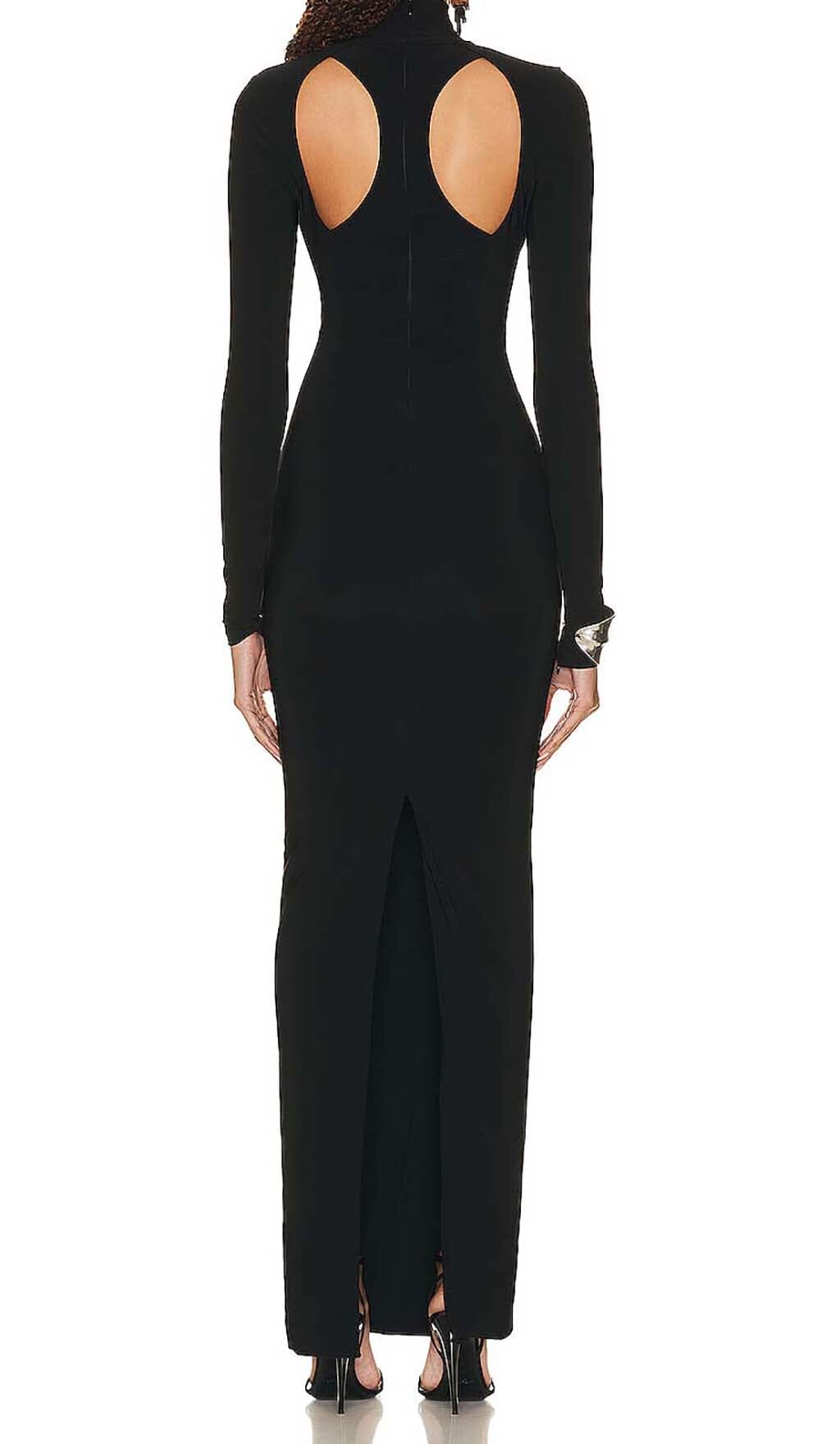 Cut Out Long Sleeve Maxi Dress In Black