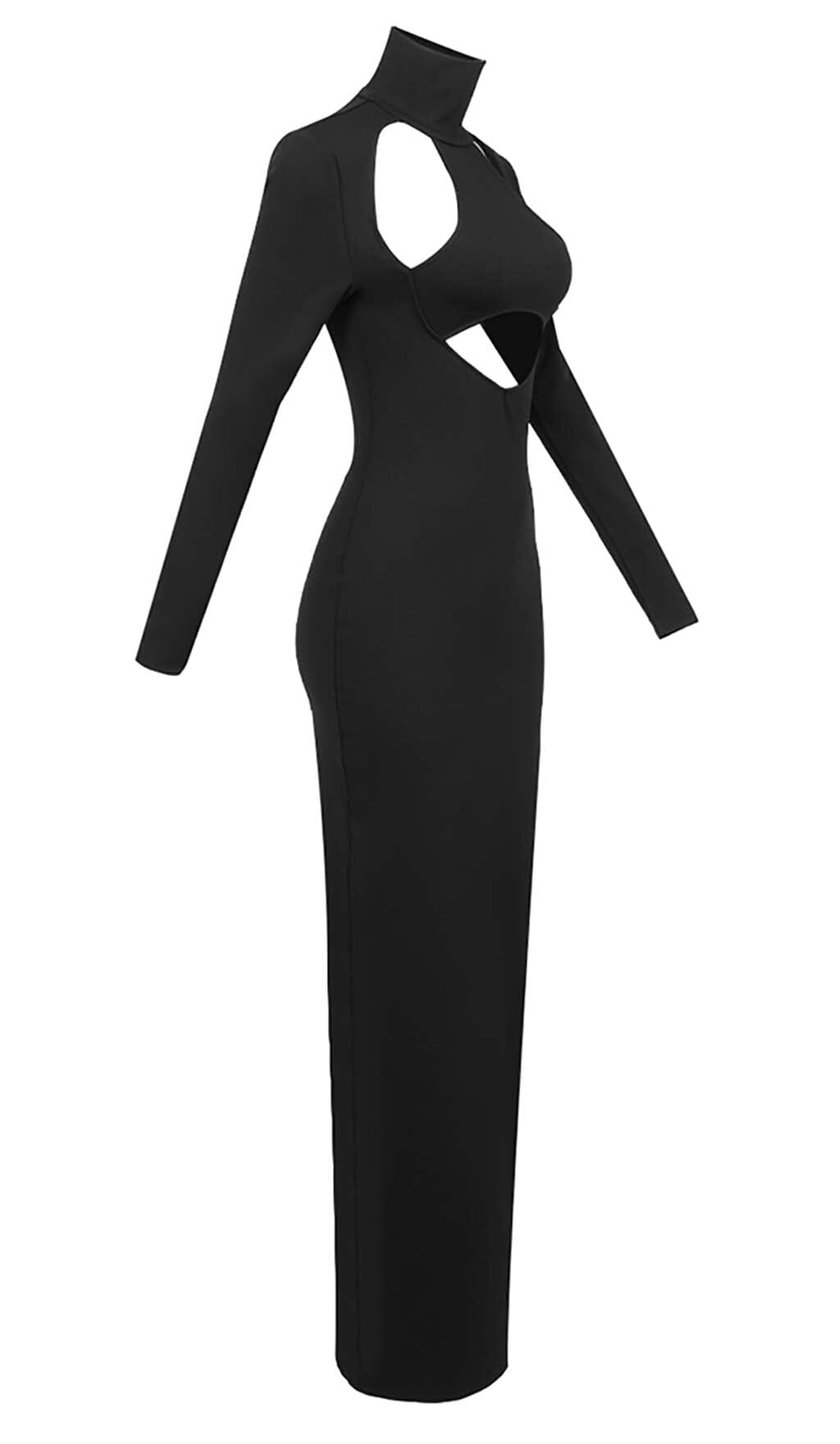 Cut Out Long Sleeve Maxi Dress In Black – Krzno