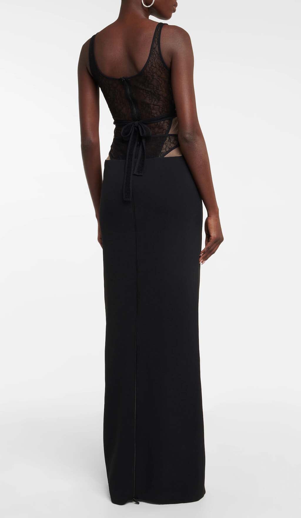 Cut-Out Tulle Corset Maxi Dress In Black