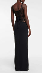 Cut-Out Tulle Corset Maxi Dress In Black