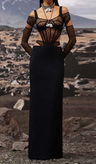 Cut-Out Tulle Corset Maxi Dress In Black