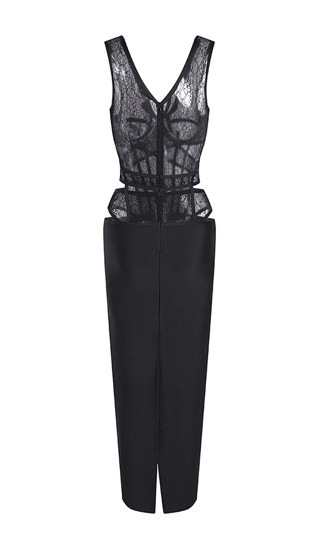 Cut-Out Tulle Corset Maxi Dress In Black
