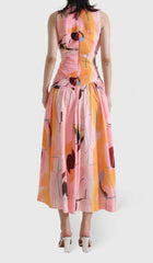 Cut Outs Round Neck Midi Dress In Multicolor