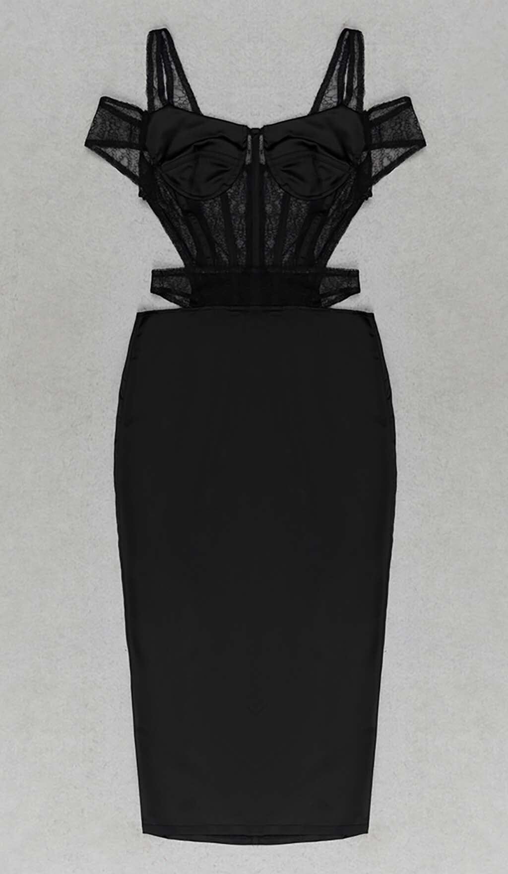 Cutout Corset Lace Midi Dress In Black